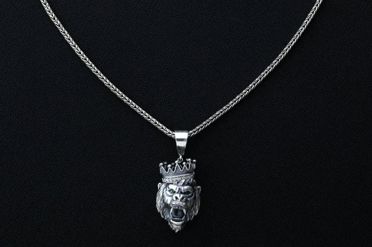 925 Silver Monkey King Chain Necklace, Silver Monkey Pendant, Ape Pendant, Fox Tail Chain, Silver Byzantine Necklace, Gift for Boyfriend