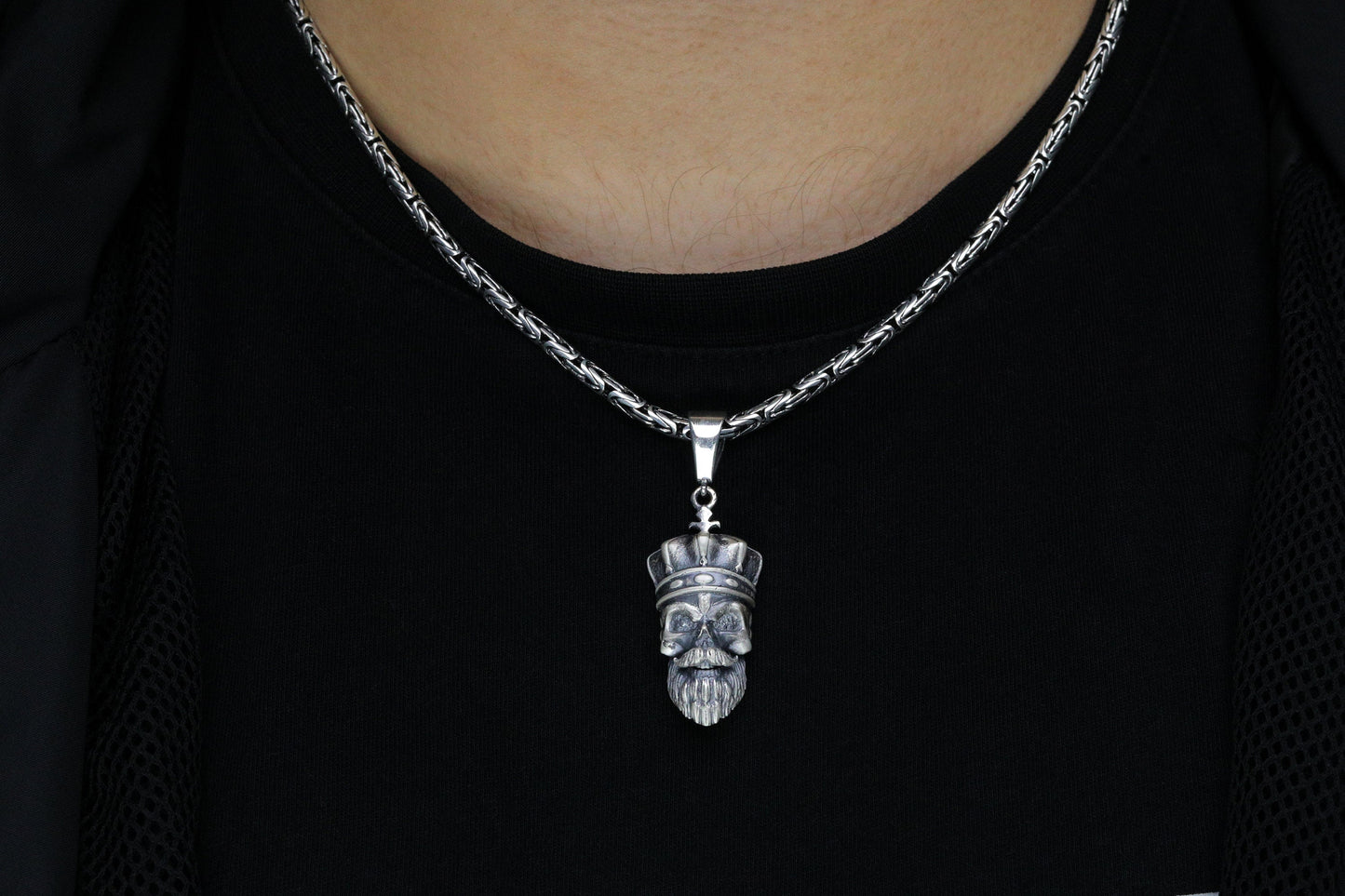 Sterling Silver Skull Necklace, Silver Skull Pendant, Pirate Skull, Silver Byzantine Necklace, Gift for Boyfriend, Haloween gift
