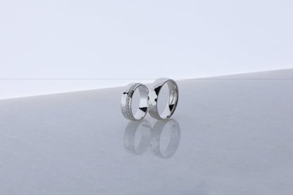 925 Sterling Silver Hammered Wedding Ring Set, Chic Cubic Design Diamond Simulant Silver Ring, Women's Men's Gold Wedding Band, Gift for Her