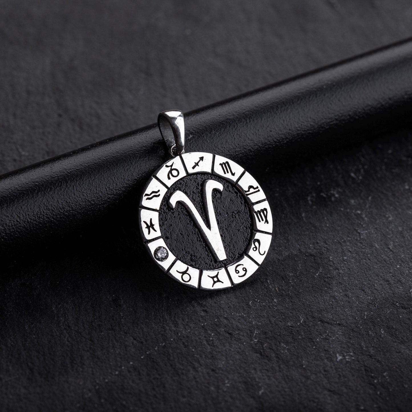 Silver Aries Zodiac Pendant, Aries Horoscope Pendant, Aries Birthstone Pendant, Unisex Zodiac Pendant, Unique Zodiac Jewelry