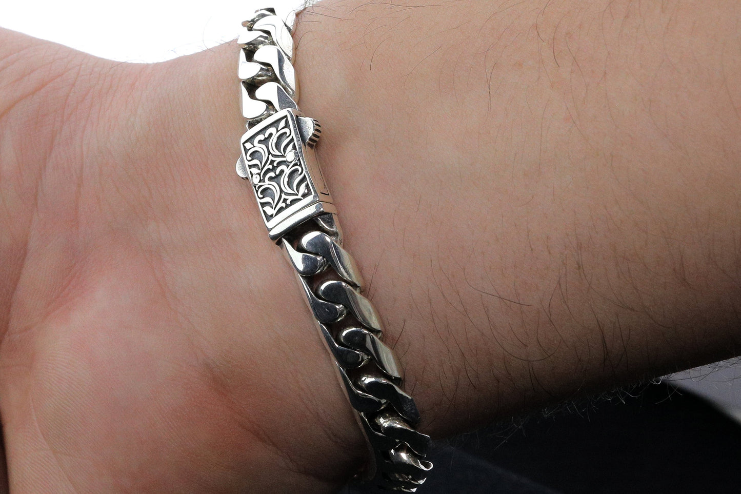 925 Sterling Silver Chain Bracelet,9mm Thick Silver Bracelet,Handmade Cuban Chain,Minimalist Jewelry for Men,Gift for Boyfriend,Dada Gifts