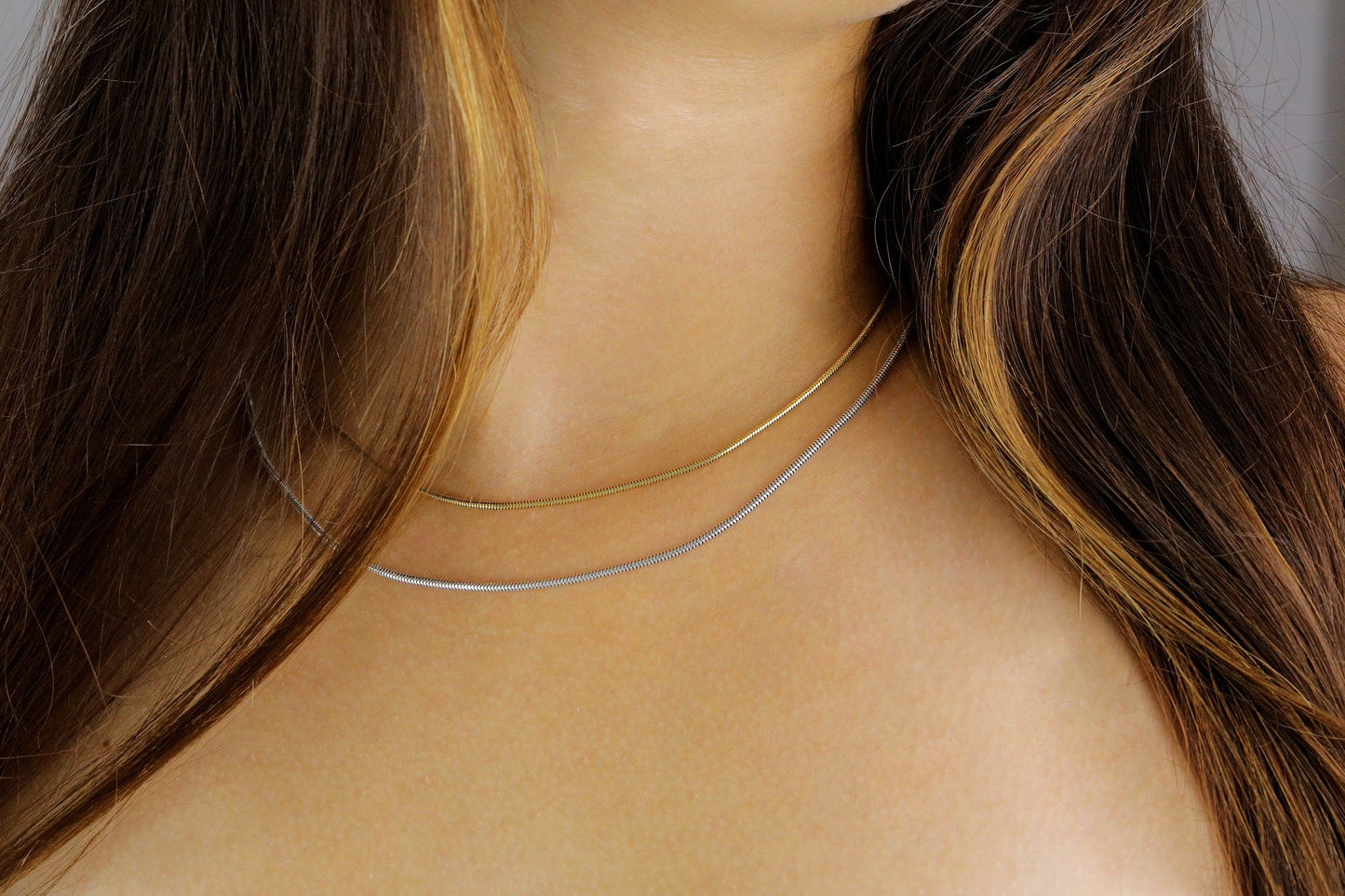 925 Sterling Silver Herringbone Chain Necklace, Dainty Chocker, Gold Filled Snake Chain, Layering Necklace for Women, Best Gift for Mom