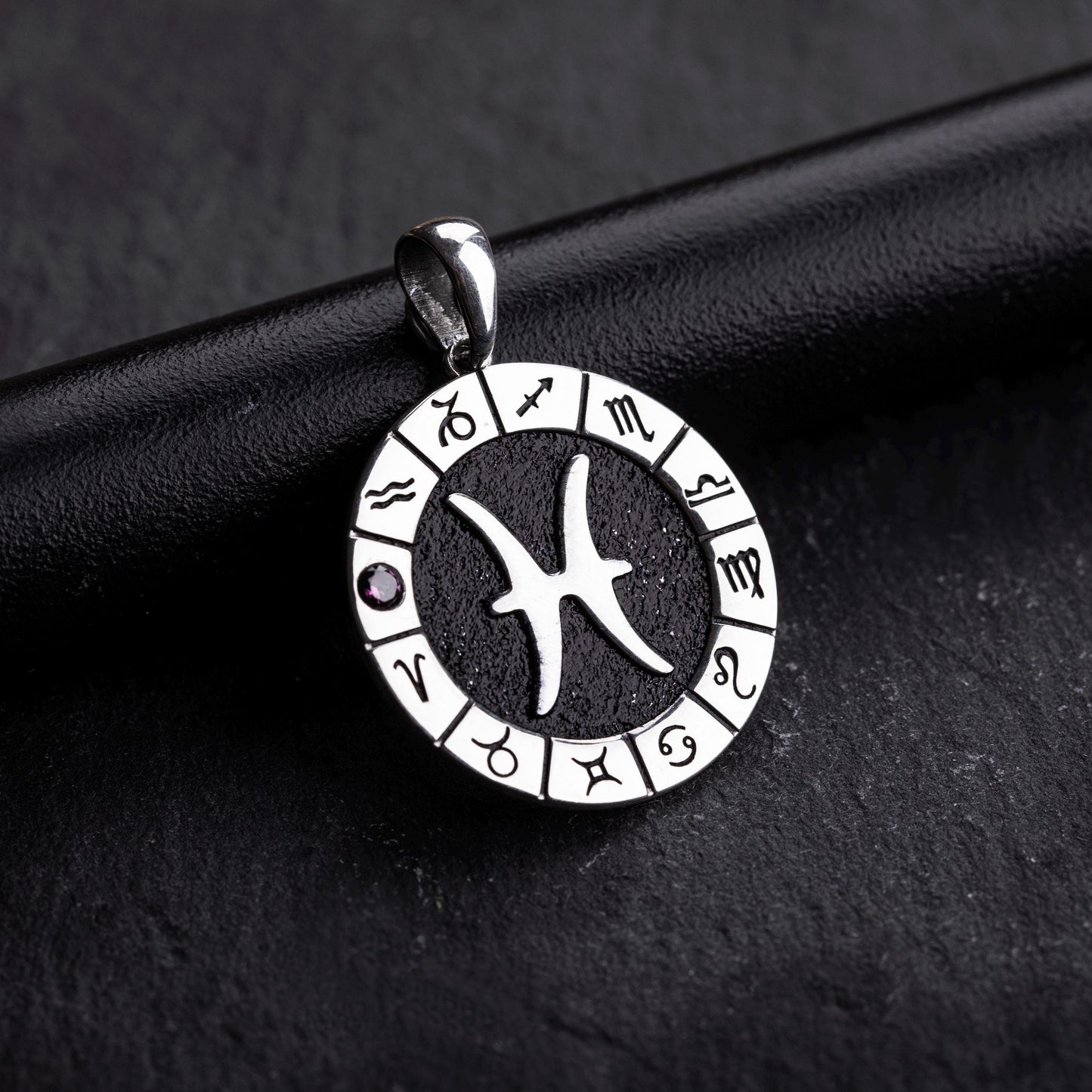 Silver Pisces Zodiac Pendant, Pisces Horoscope Pendant, Pisces Birthstone Pendant, Zodiac Pendant for Men and Woman, Unique Zodiac Jewelry