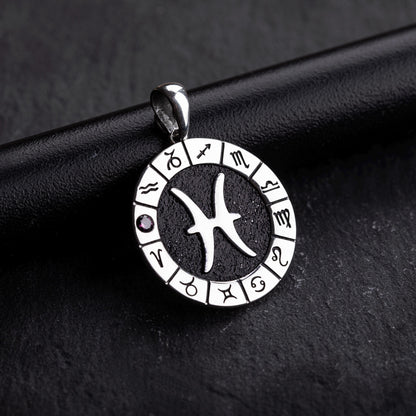 Silver Pisces Zodiac Pendant, Pisces Horoscope Pendant, Pisces Birthstone Pendant, Zodiac Pendant for Men and Woman, Unique Zodiac Jewelry