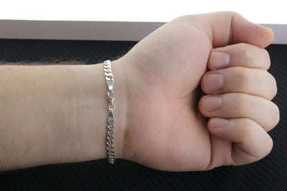 925 Sterling Silver Cuban Chain Bracelet - 4.5 mm Curb Bracelet for Men