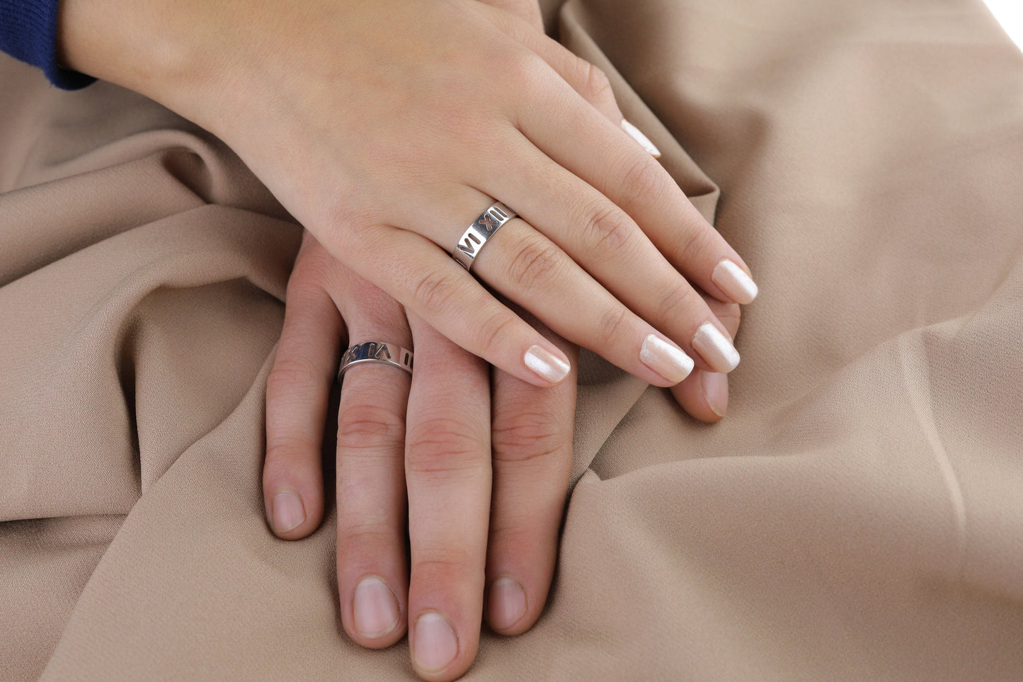 Romen Numeral Promise Ring Set,Anniversary Rings,Roman Number Style Band,Gold Engagement Ring,Couples Matching Rings,5mm Personalized Ring