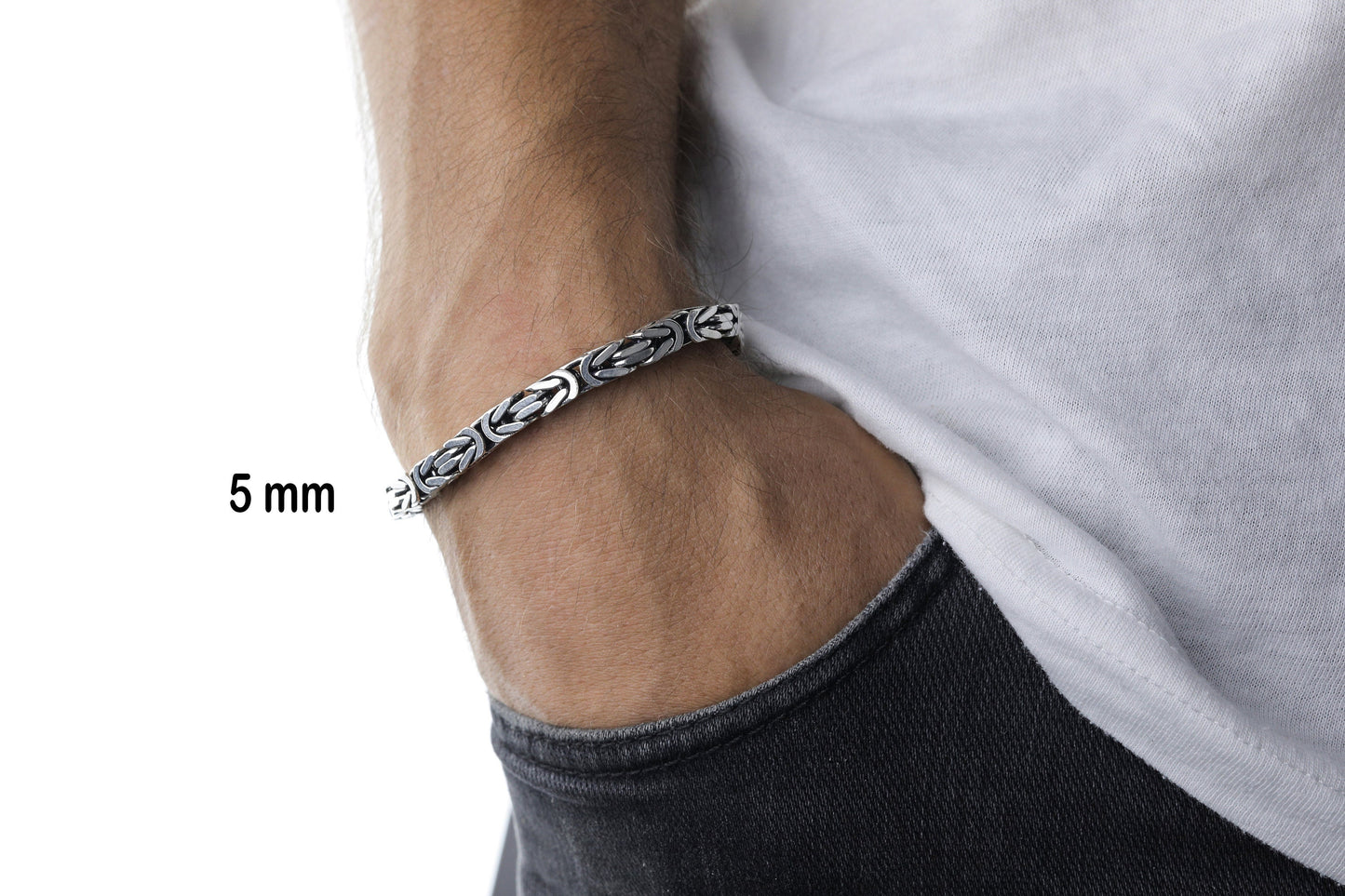 925 Sterling Silver King Chain Bracelet - Silver Byzantine Bracelet