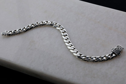 925 Sterling Silver Chain Bracelet,9mm Thick Silver Bracelet,Handmade Cuban Chain,Minimalist Jewelry for Men,Gift for Boyfriend,Dada Gifts