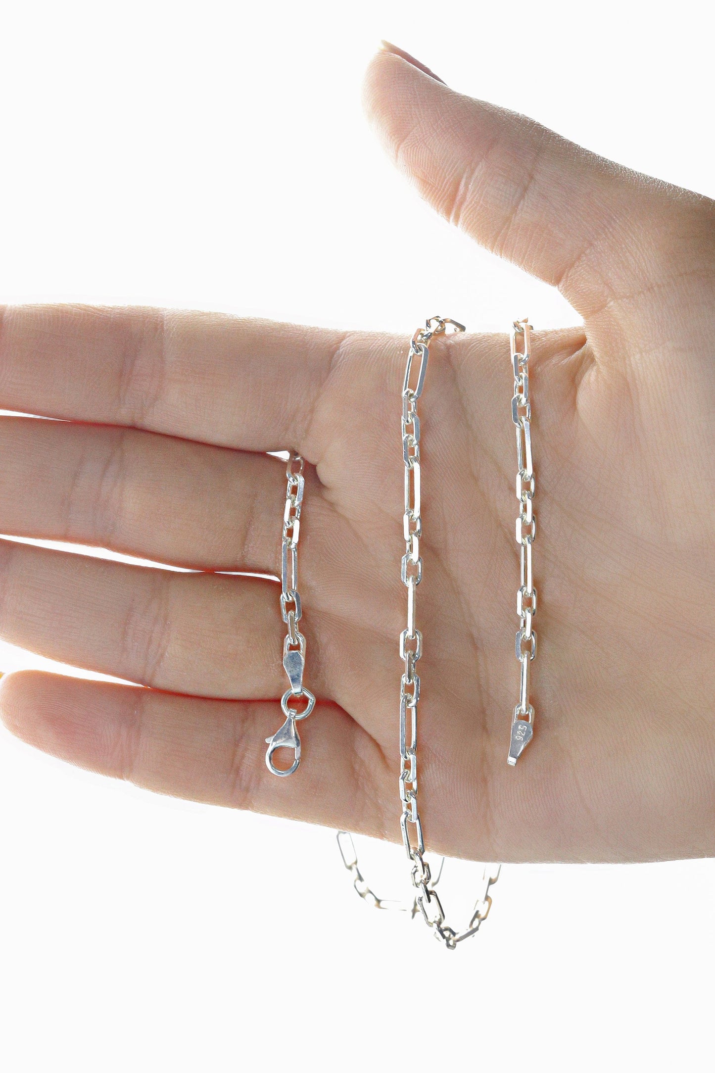 925 Sterling Silver Hallow Chain Necklace, Real Solid Silver 3+1 Hallow Chain Minimalist Necklace, Dainty Jewelry for Women, Gift for Her