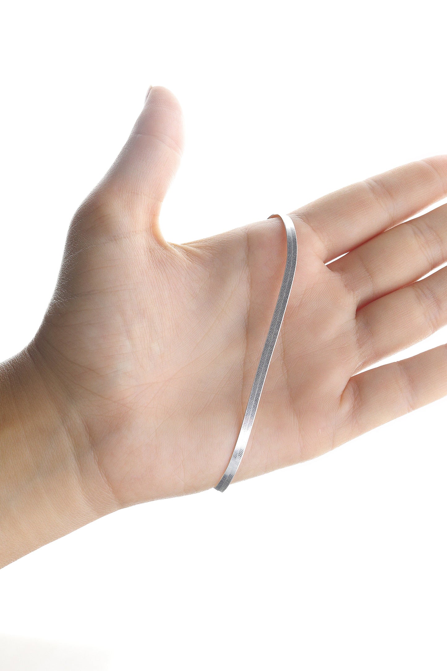 925 Sterling Solid Silver Herringbone Chain Bracelet, Real Silver Chain Bracelet, Layering Bracelet for Women, Snake Bracelet, Gift for Her