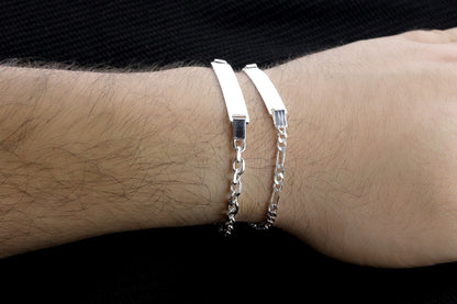 Sterling Silver ID Bracelet, Silver Chain Name Bracelet, Real Silver ID Bracelet for Man and Woman, Gift for Boyfriend, Gift for Girlfriend