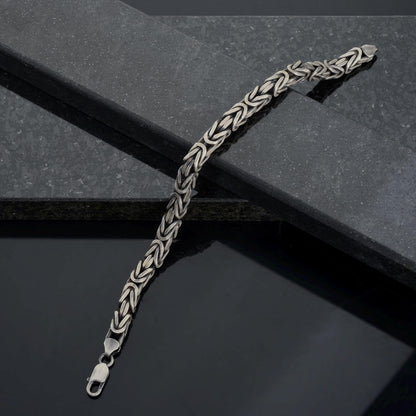 Sterling Silver Chunky King Chain Bracelet, Real SilverVintage Byzantine Bracelet, Handmade Square Chain, Gift for Dad, Gift for Boyfriend