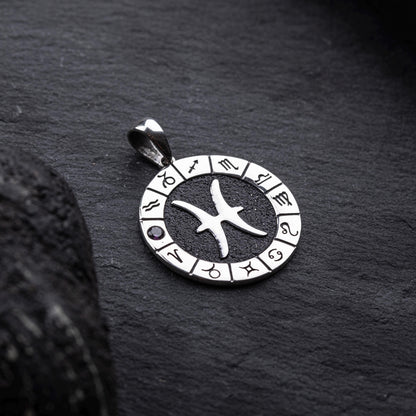 Silver Pisces Zodiac Pendant, Pisces Horoscope Pendant, Pisces Birthstone Pendant, Zodiac Pendant for Men and Woman, Unique Zodiac Jewelry
