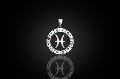 Silver Pisces Zodiac Pendant, Pisces Horoscope Pendant, Pisces Birthstone Pendant, Zodiac Pendant for Men and Woman, Unique Zodiac Jewelry