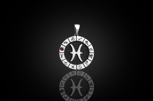 Silver Pisces Zodiac Pendant, Pisces Horoscope Pendant, Pisces Birthstone Pendant, Zodiac Pendant for Men and Woman, Unique Zodiac Jewelry