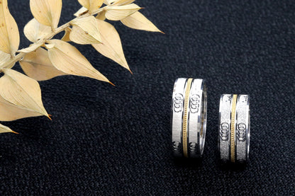 Gold Stripe Engagement Ring Set,Gold wedding bands,925 Sterling Silver Promise Rings For Women and Man,Embroidered engagement rings