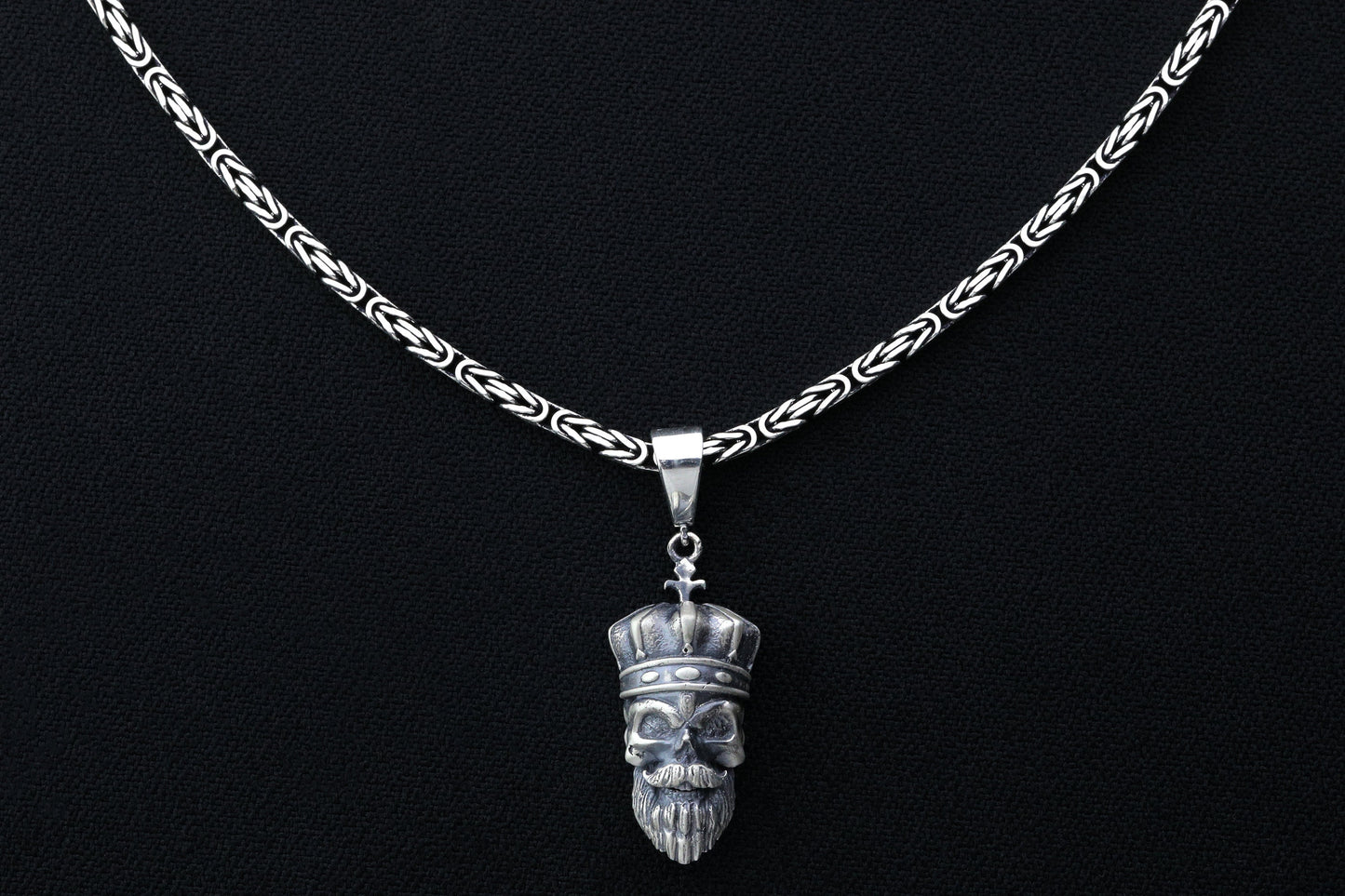 Sterling Silver Skull Necklace, Silver Skull Pendant, Pirate Skull, Silver Byzantine Necklace, Gift for Boyfriend, Haloween gift