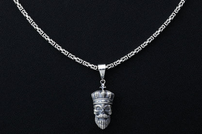 Sterling Silver Skull Necklace, Silver Skull Pendant, Pirate Skull, Silver Byzantine Necklace, Gift for Boyfriend, Haloween gift