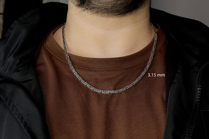 925 Sterling Silver Flat King Chain Necklace, Real Silver Byzantine Necklace, Flat Byzantine Chain, Gift for Boyfriend, Gift for Dad