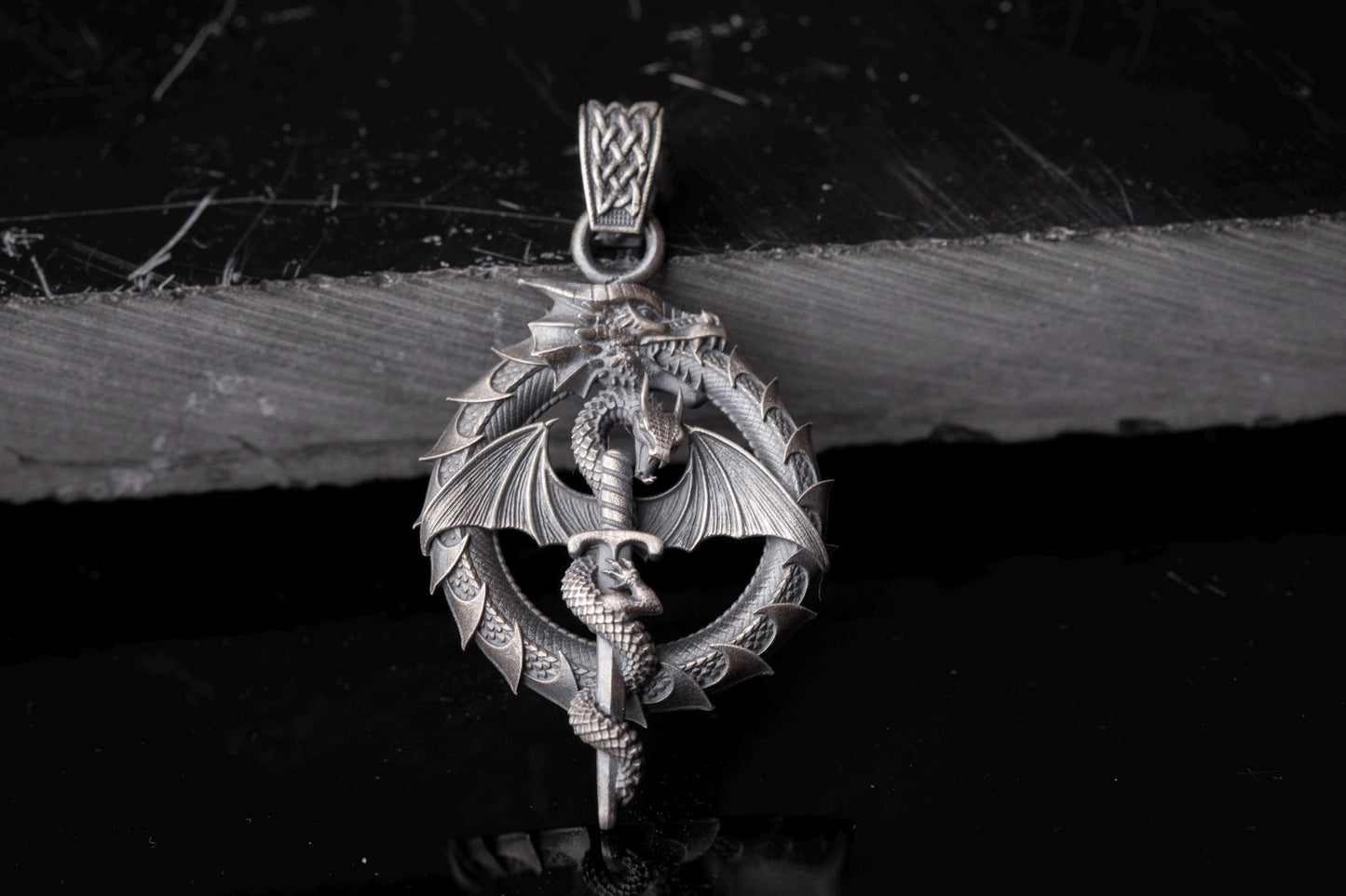 Sterling Silver Ouroboros Dragon Pendant