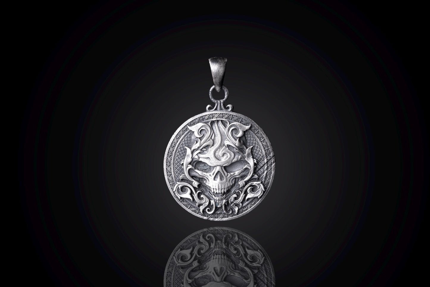 Sterling Silver Skull Medallion Pendant