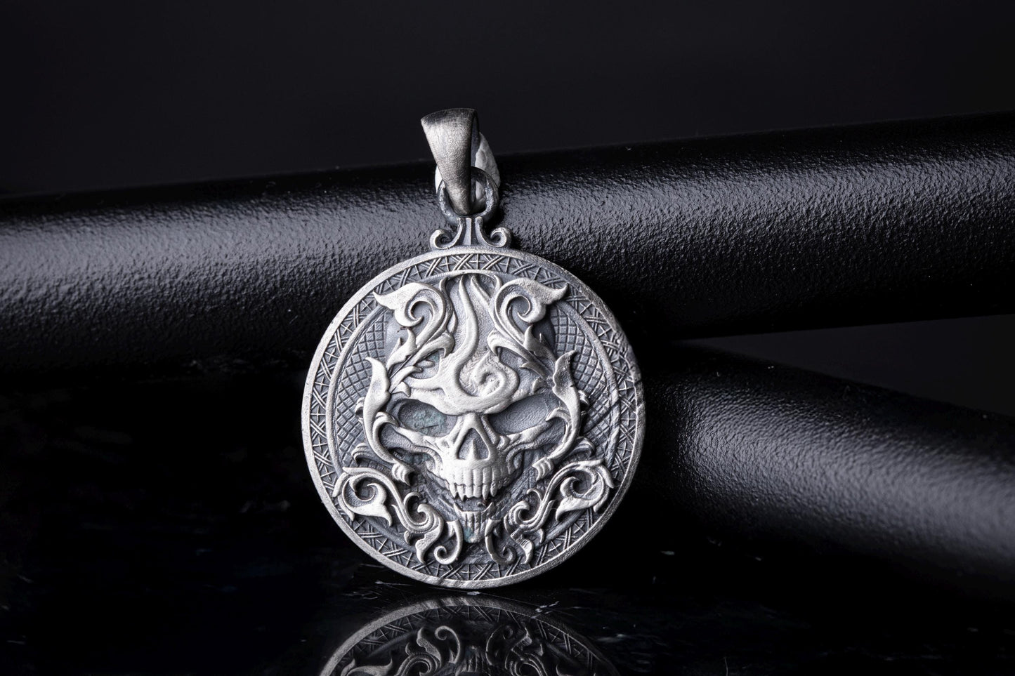 Sterling Silver Skull Medallion Pendant