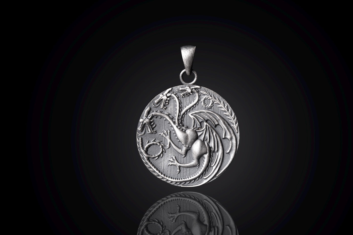 Sterling Silver Three-Headed Dragon Pendant