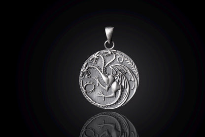 Sterling Silver Three-Headed Dragon Pendant
