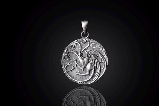 Sterling Silver Three-Headed Dragon Pendant