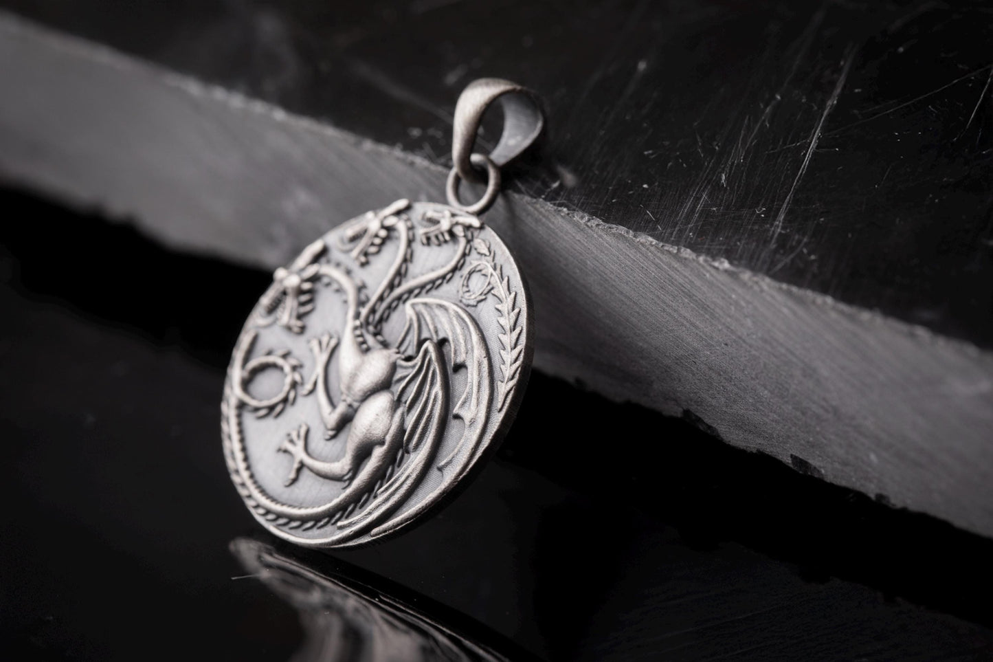 Sterling Silver Three-Headed Dragon Pendant