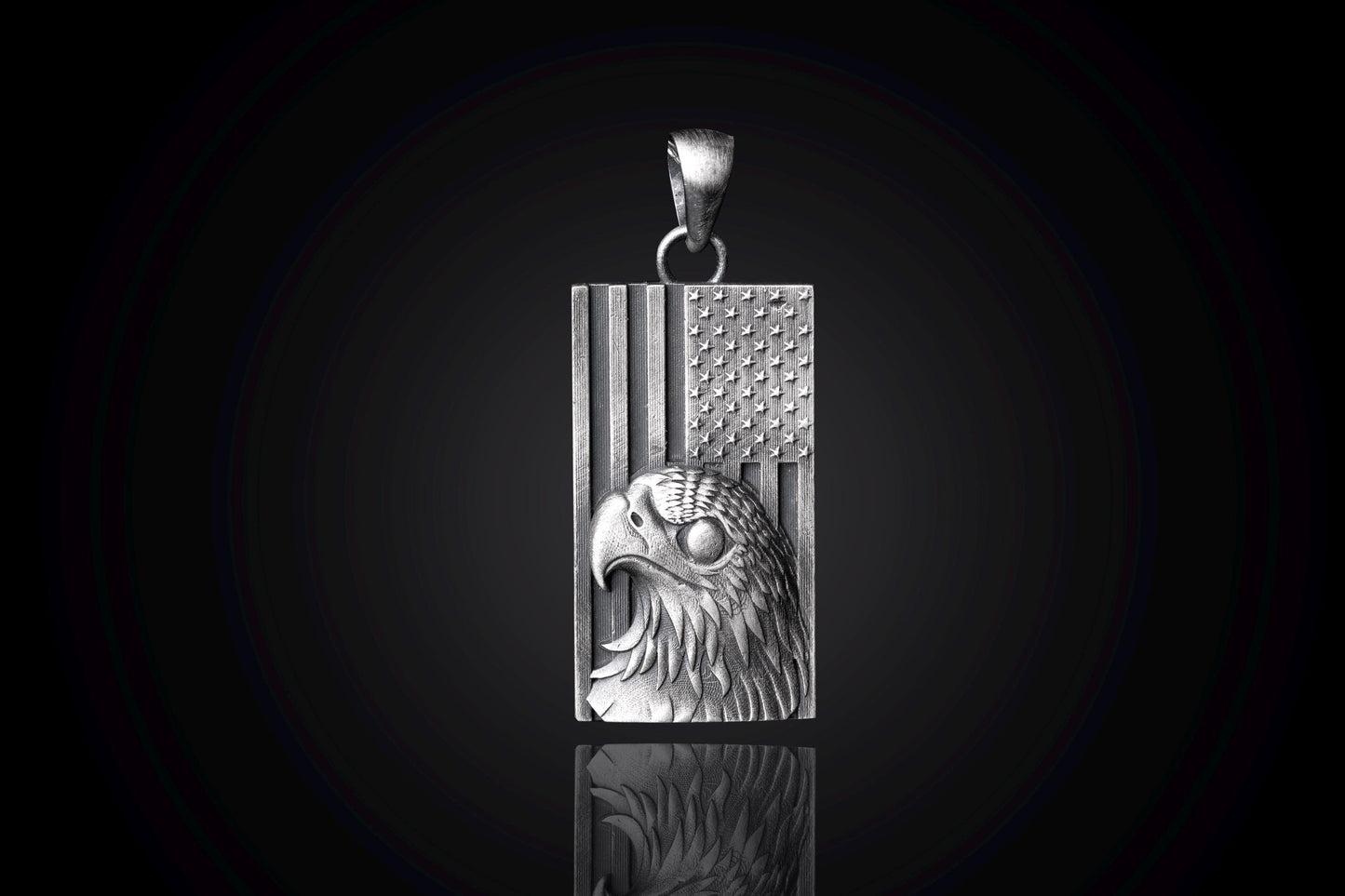 Sterling Silver American Eagle Flag Pendant