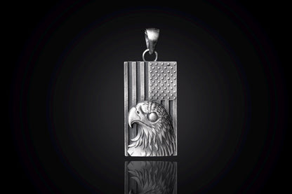 Sterling Silver American Eagle Flag Pendant