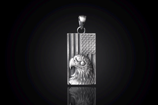 Sterling Silver American Eagle Flag Pendant