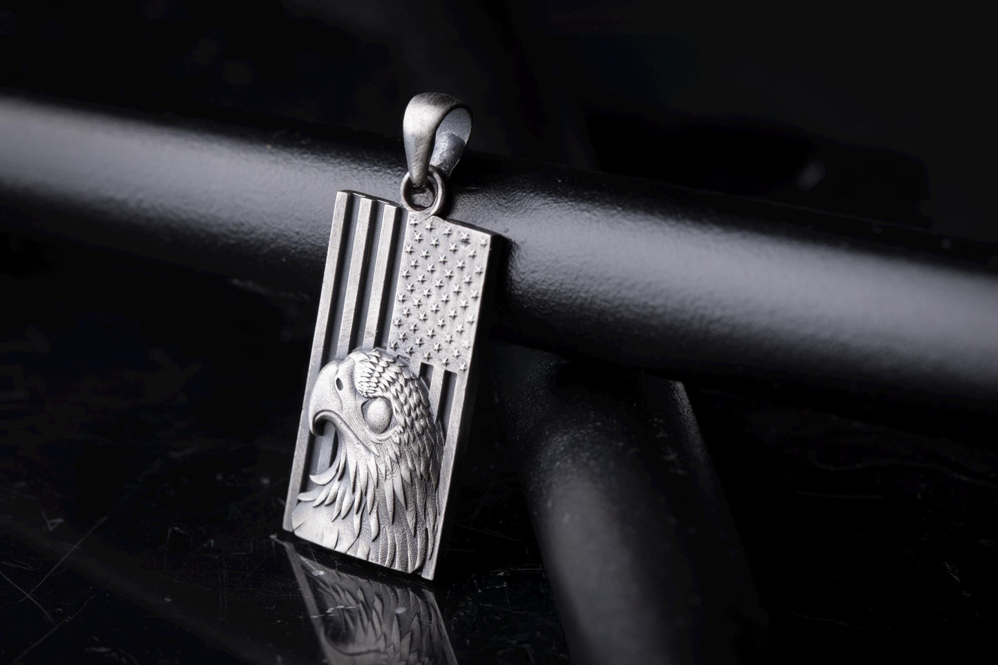 Sterling Silver American Eagle Flag Pendant