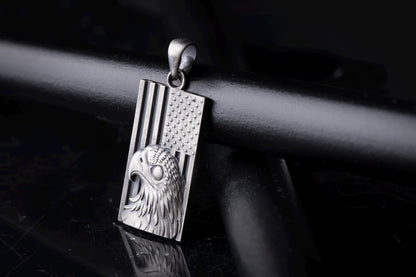 Sterling Silver American Eagle Flag Pendant