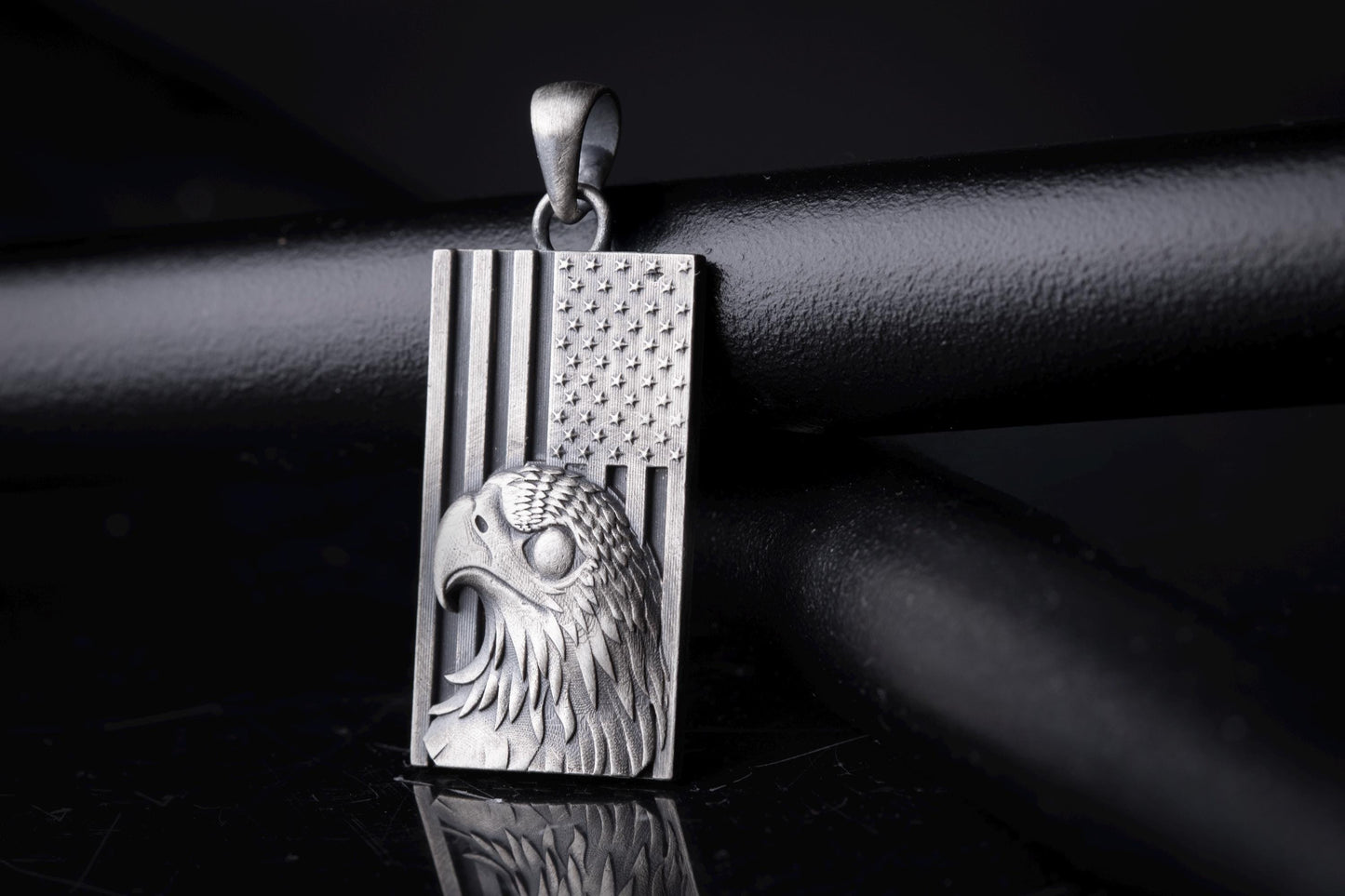 Sterling Silver American Eagle Flag Pendant