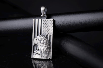 Sterling Silver American Eagle Flag Pendant