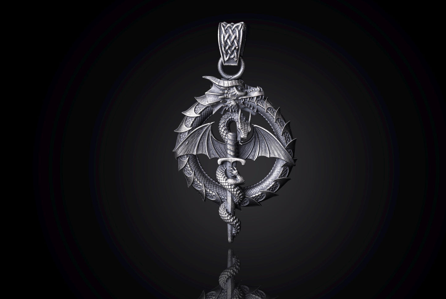 Sterling Silver Ouroboros Dragon Pendant