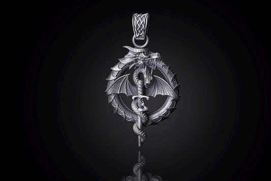 Sterling Silver Ouroboros Dragon Pendant