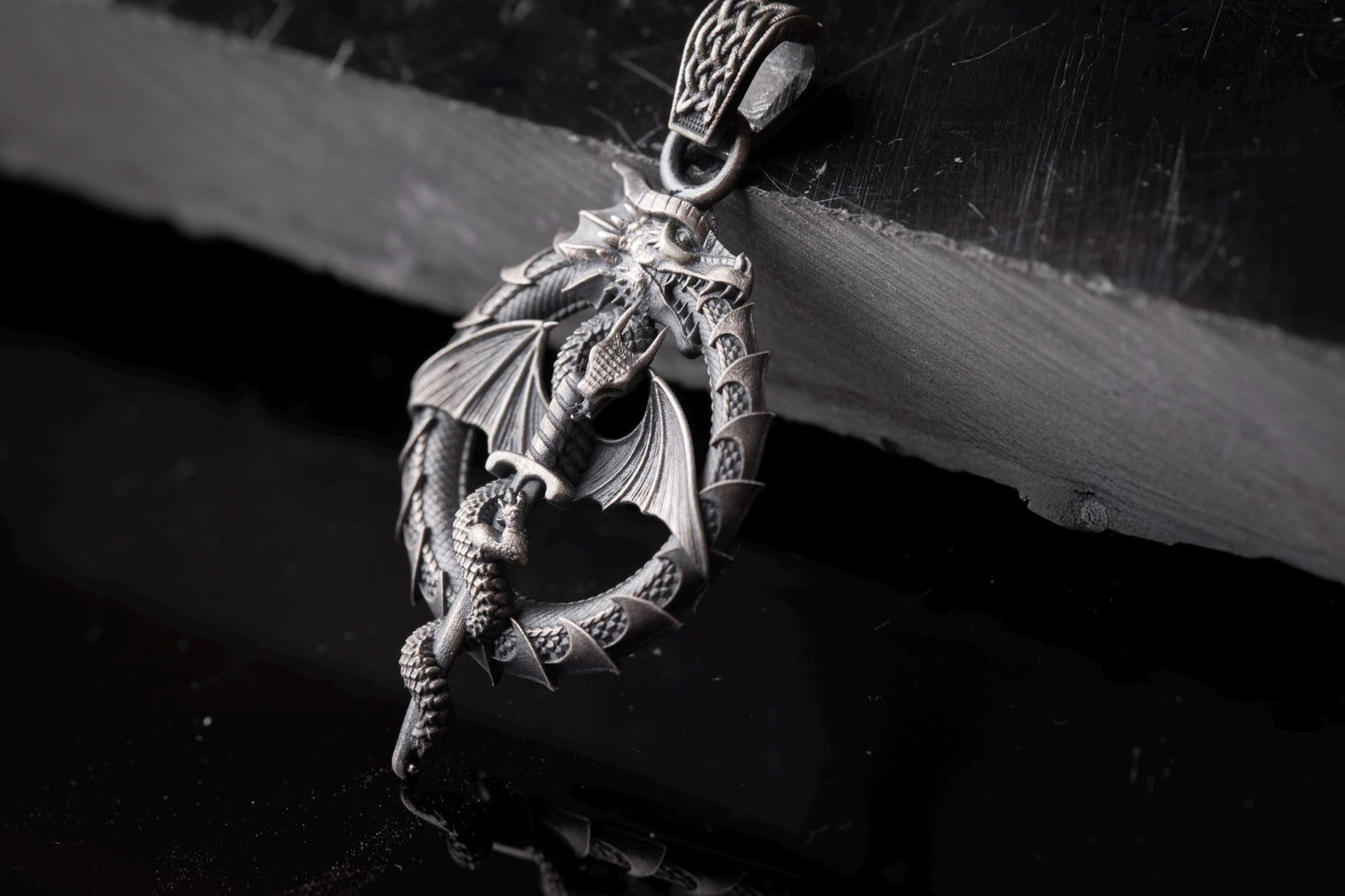 Sterling Silver Ouroboros Dragon Pendant
