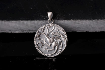 Sterling Silver Three-Headed Dragon Pendant