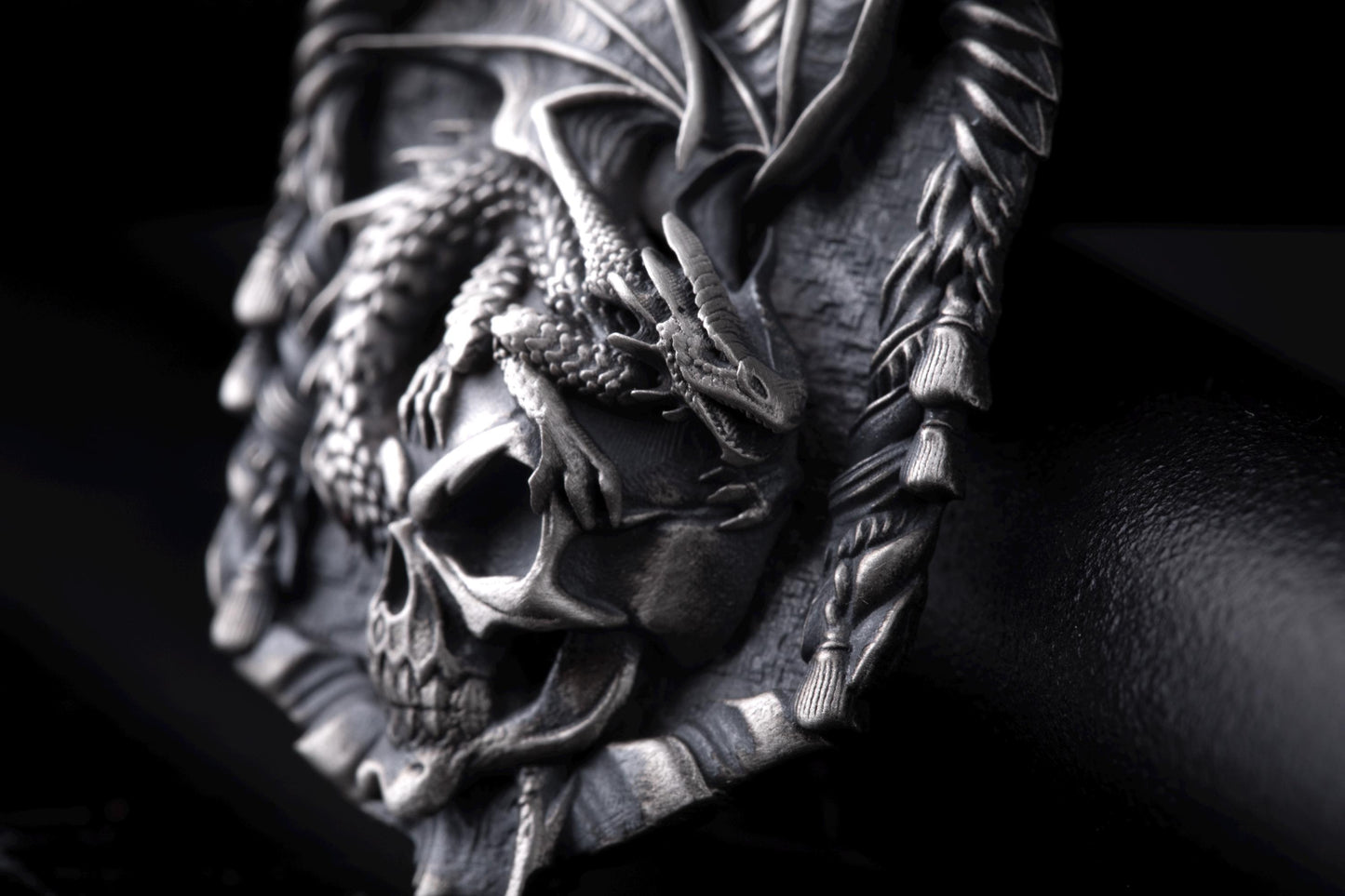 Sterling Silver Dragon Skull Pendant: Handmade Rustic Fantasy Jewelry