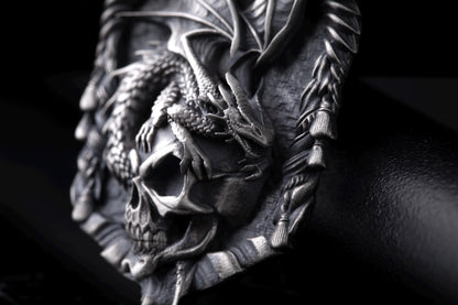 Sterling Silver Dragon Skull Pendant: Handmade Rustic Fantasy Jewelry