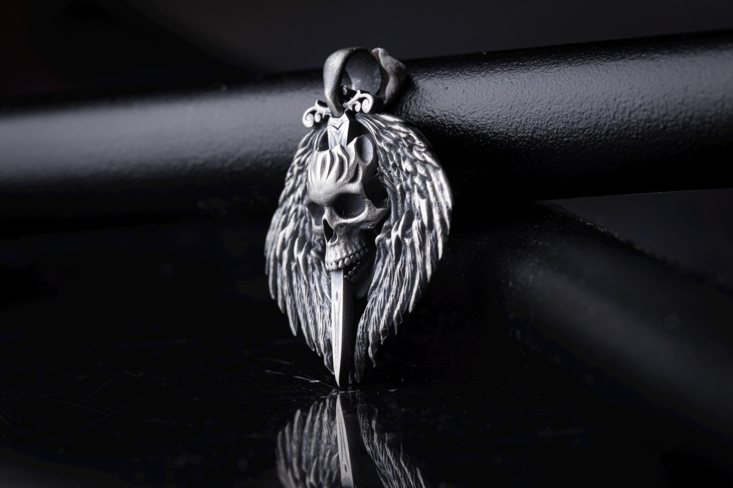 Gothic Skull Sterling Silver Pendant