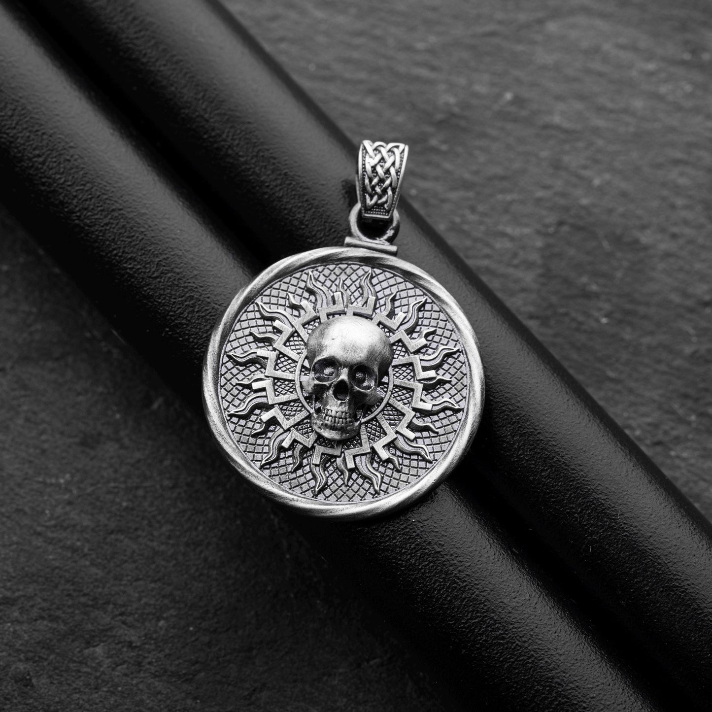 Silver Sun & Skull Pendant