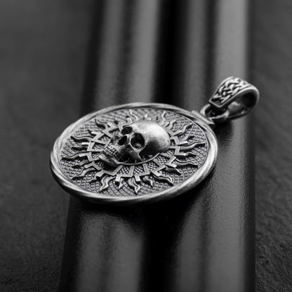 Silver Sun & Skull Pendant
