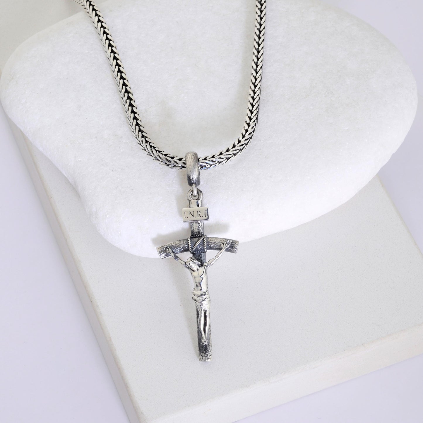 Sterling Silver Jesus Cross Necklace: Handmade Christian Crucifix Pendant