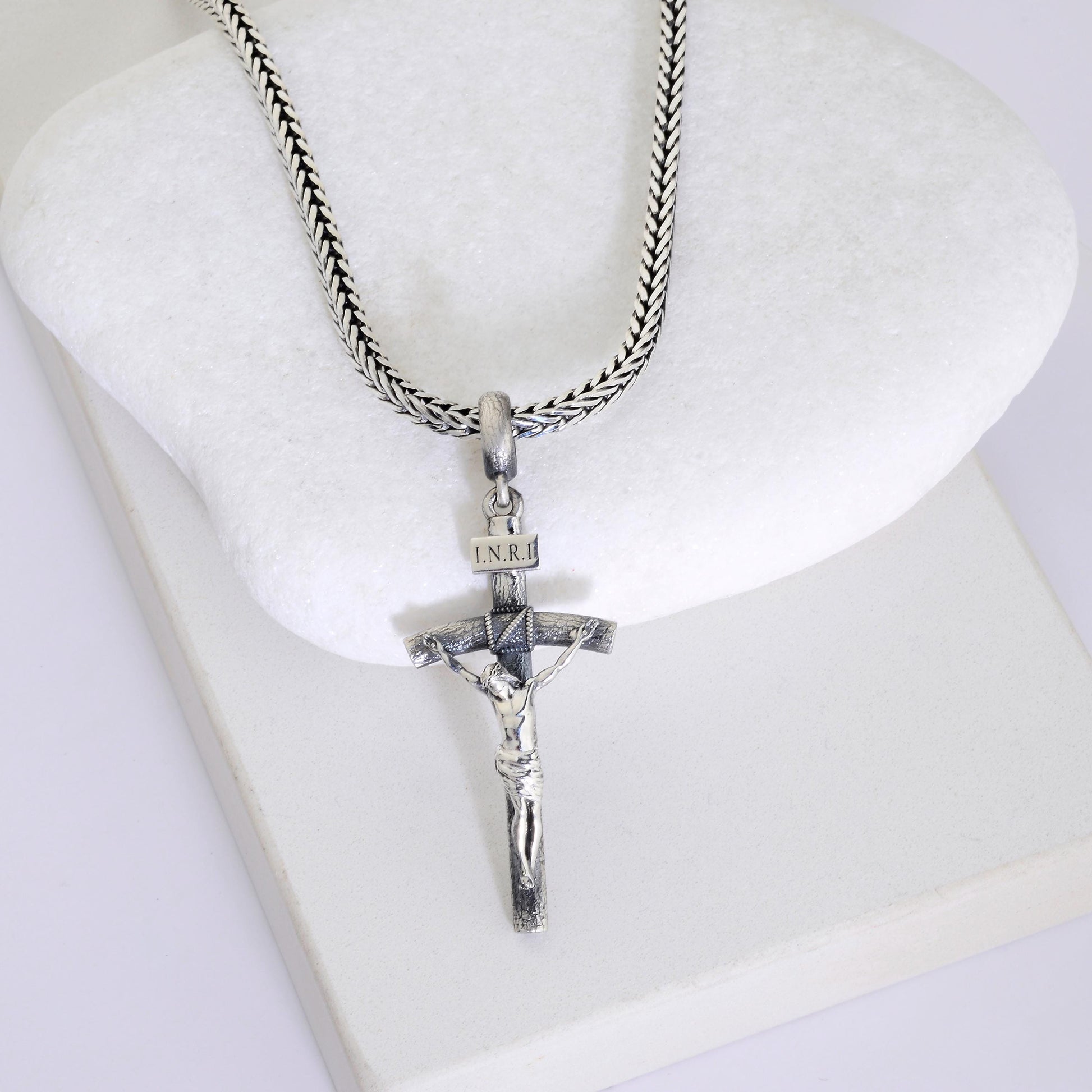 Sterling Silver Jesus Cross Necklace: Handmade Christian Crucifix Pendant