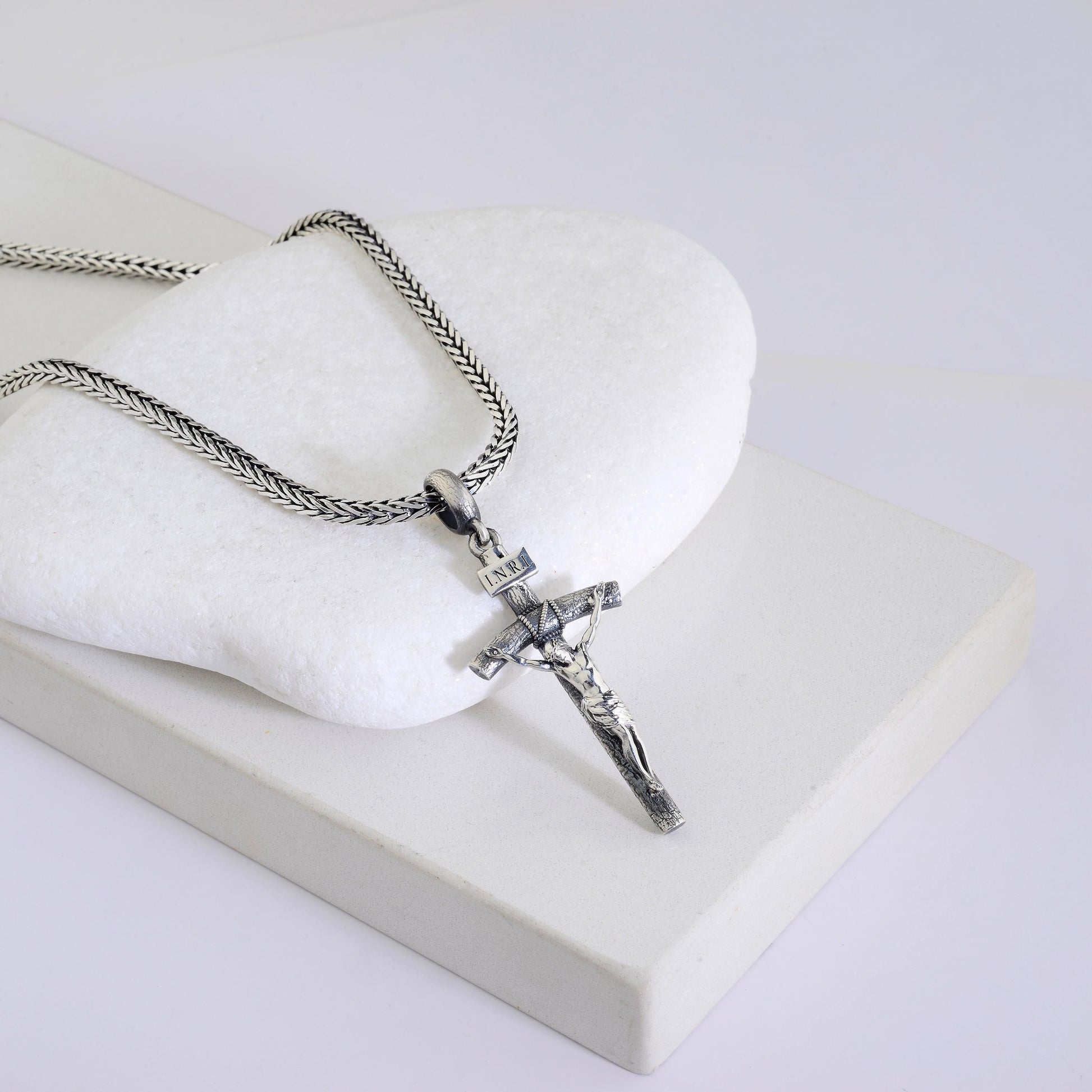 Sterling Silver Jesus Cross Necklace: Handmade Christian Crucifix Pendant