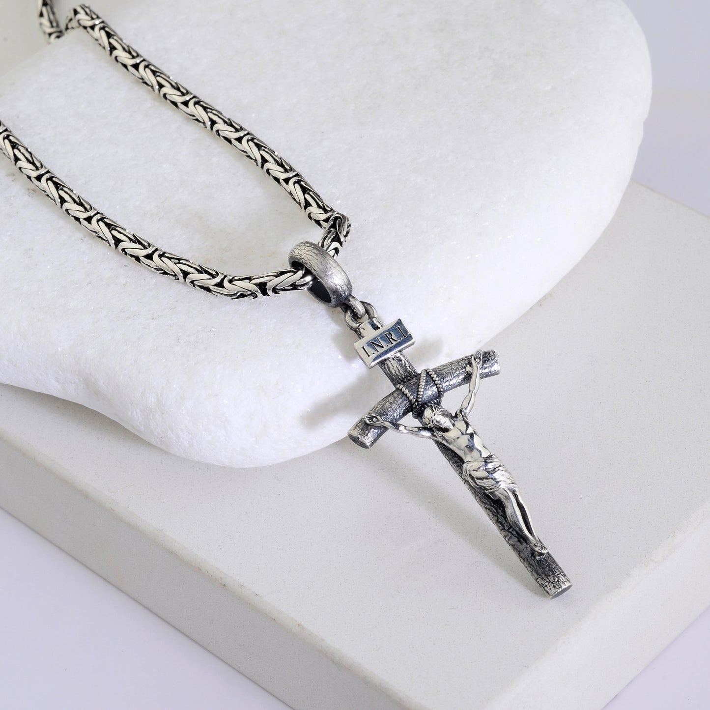 Sterling Silver Jesus Cross Necklace: Handmade Christian Crucifix Pendant